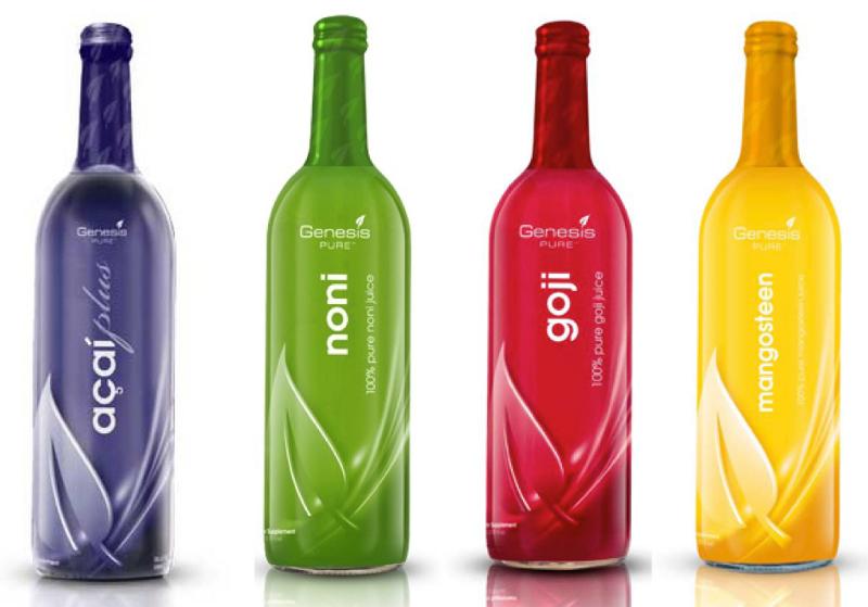 Acai juice, Goji juice, Mangosteen juice, Noni juice